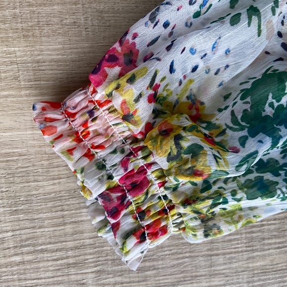 Aqua Floral Ruched Long Sleeve Dress Women’s Medium - Picture 3 of 6